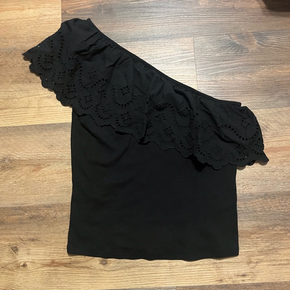 Old Navy One Shoulder Eyelet Rib Knit Top Size L